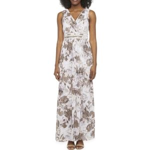 R & M Richards Sleeveless Floral Embellished Evening Gown
